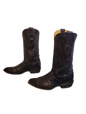 Vintage Los Altos Boots Black Genuine Eel Cowboy Western Boots Men's Size 9EE